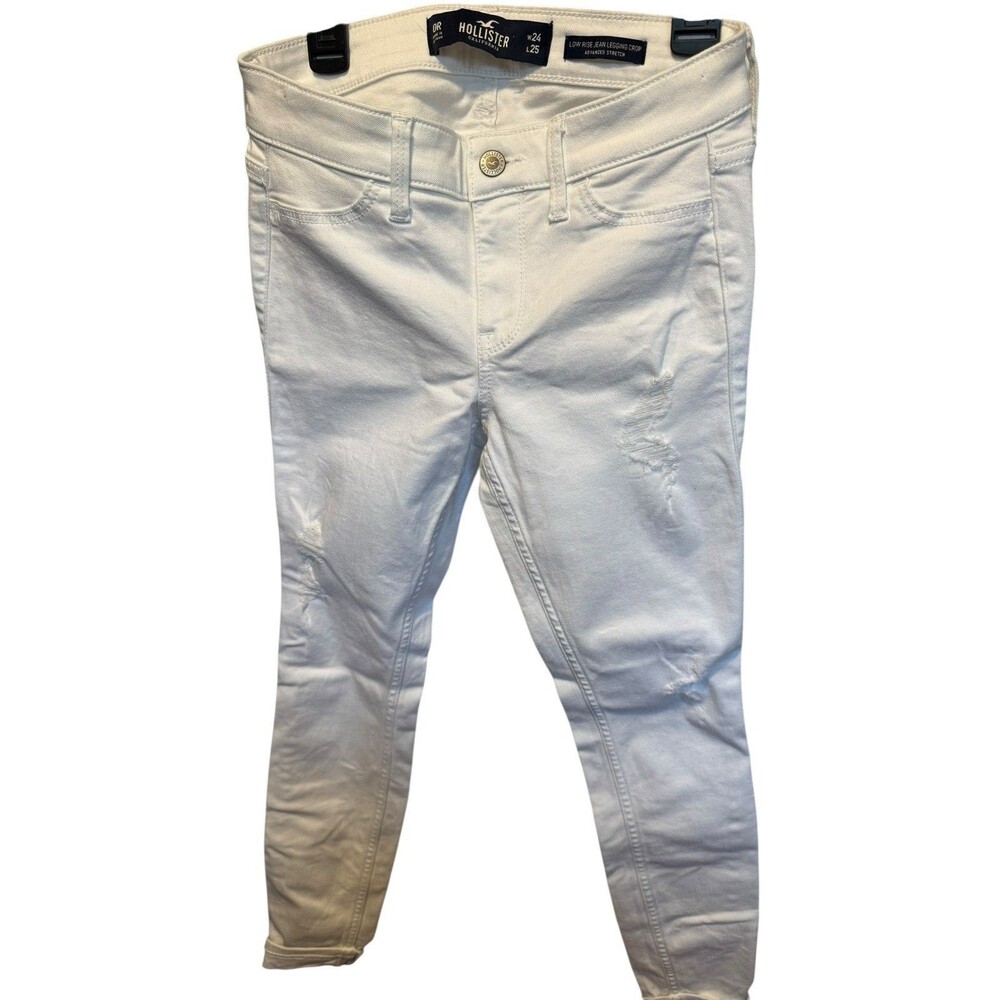 Hollister Womens Sz 0R White Low Rise Super Skinny Jeans W24x25L Crop Distressed